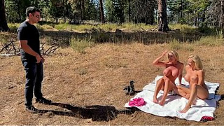 2 Large Titty Milfs Tanning Seduce A Hiker To Get A Shared Cream-pie