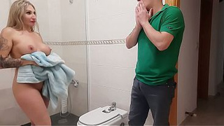 BLONDE BUSTY MILF STEPMOM IN SHOWER HAMMERED BY STEPSON