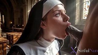 A busty redheaded nun tries a dick for the first time right in the church[AI]