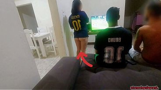 I had to have sex with my man's friend because of a bet, but I got turned on and ended up having a threesome with both of them.
