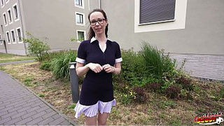 GERMAN SCOUT - Slim and Shy German Glasses Student Slut Ronya Rabe at Casting Fuck