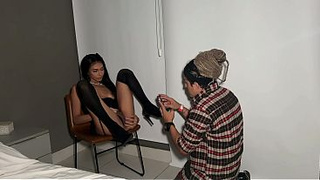 Gorgeous Brazilian model fucking a humongous white dude! 28cm tearing her little twat apart!