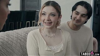 MILF biology teacher tutors horny teenie lovers about bisexual sex