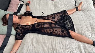 Sweet MILF tied down in bed and spoiled until explosive cumming
