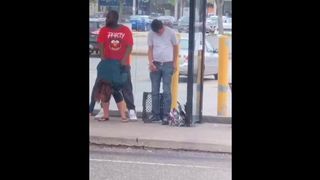 horny bitch begging to fuck on the bus stop